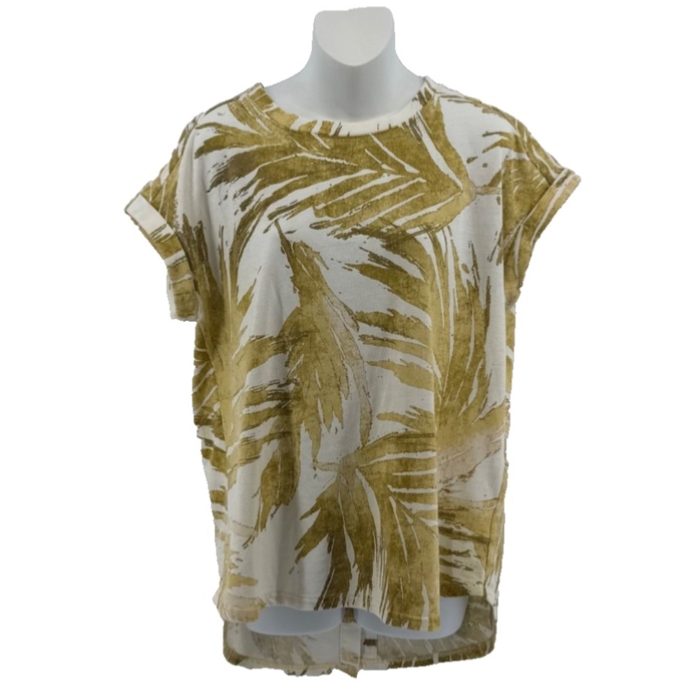 Jane Delancey Tropical Leaf Print Top Medium Cotton Blend Boxy Short Sleeve
